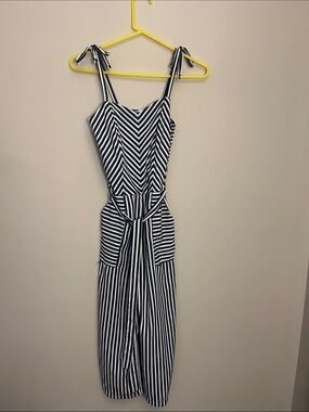 Monteau Navy and White Striped Tie-Shoulder Midi Dress